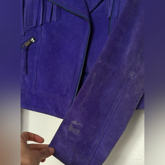 Staring at Stars Genuine Royal Purple Leather Suede Collared Jacket Size Small - Picture 10 of 13